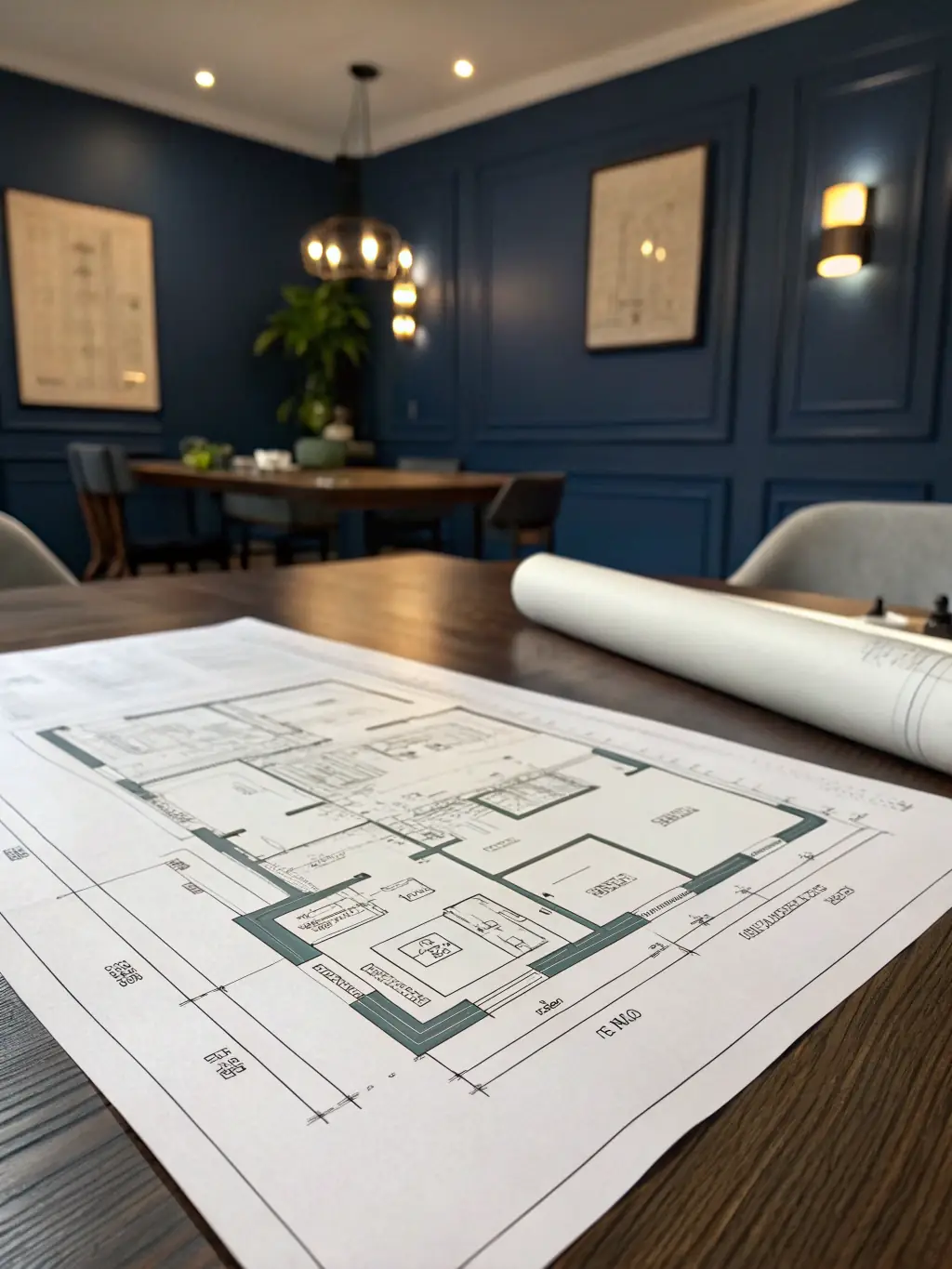 A brightly lit architectural drawing of a modern mountain home with large windows, showcasing the initial design phase for a client in Brian Head.
