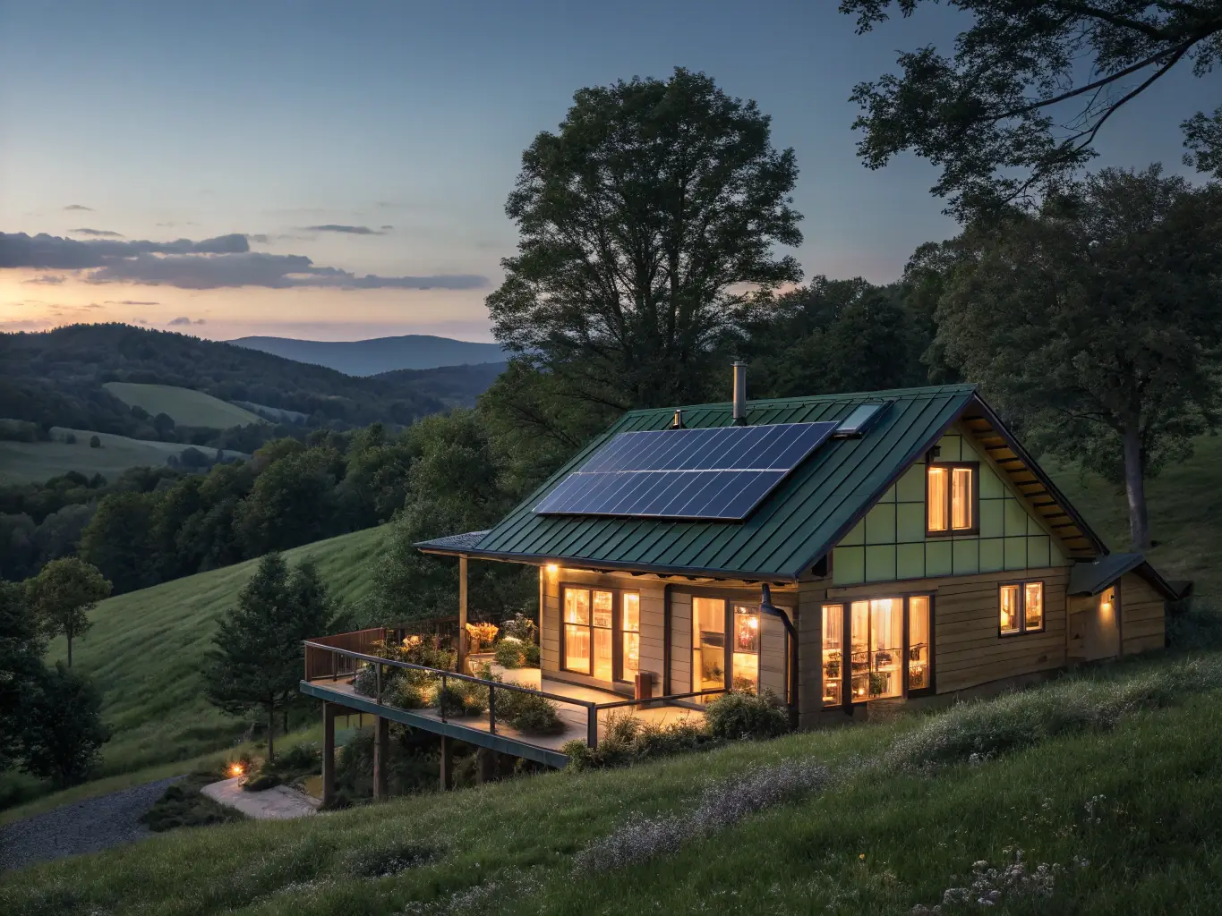 A newly constructed modern mountain home with a focus on clean lines and energy efficiency, showcasing Brian Head Design & Construction's commitment to sustainable building practices.