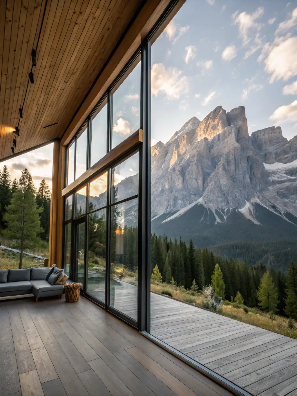 A 3D rendering of a custom home design, showcasing the exterior with snow-capped mountains in the background, representing Brian Head's environment.